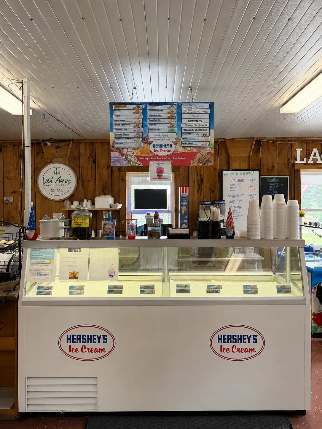 The Hershey’s ice cream counter and menu board at Lost Acres